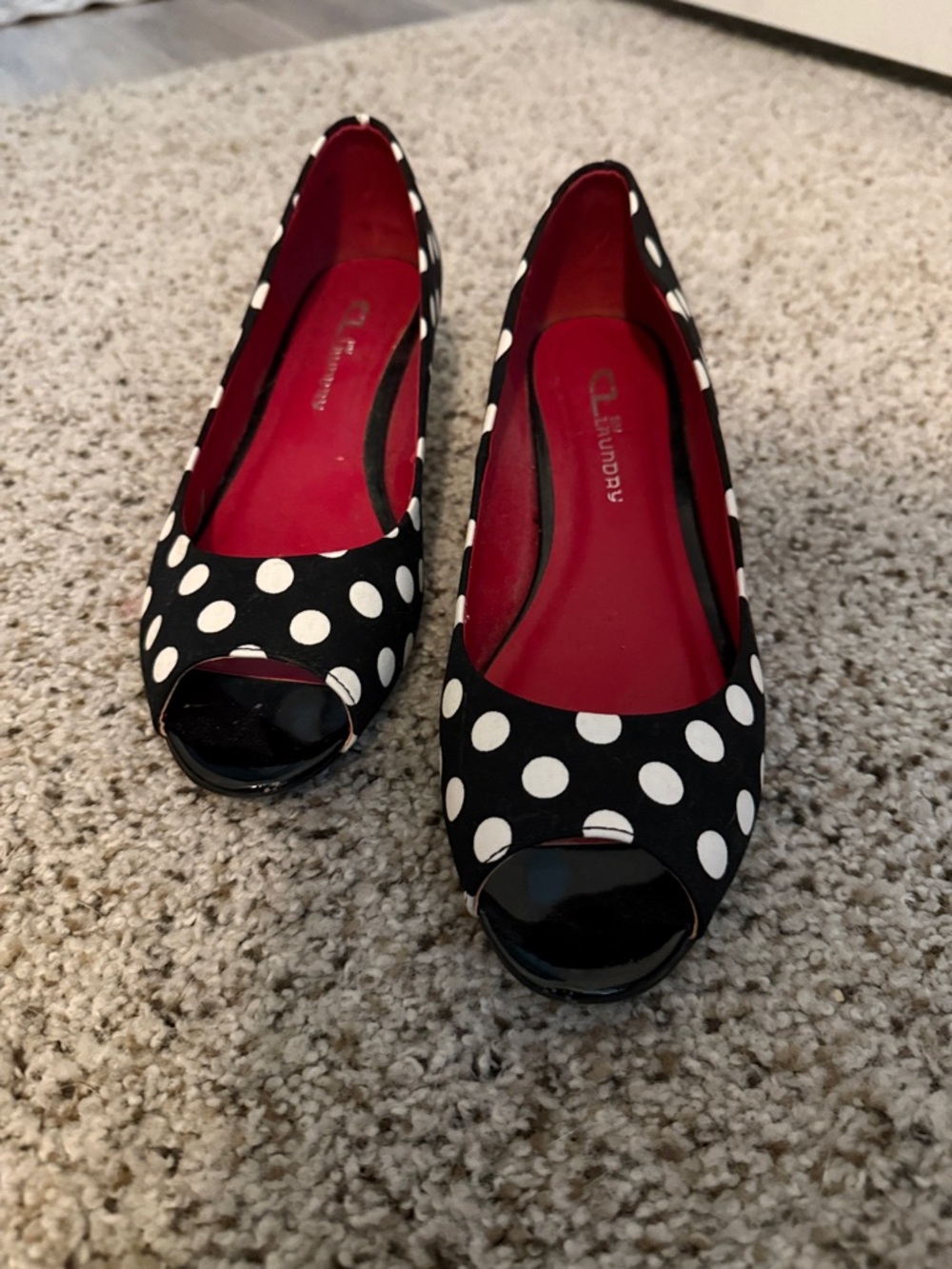 Polka Dot Peep-Toe Flats in Black & White by CL by Laundry